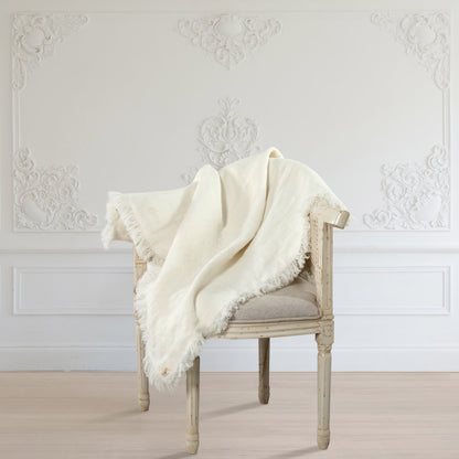 a white Abbey throw blanket on a chair