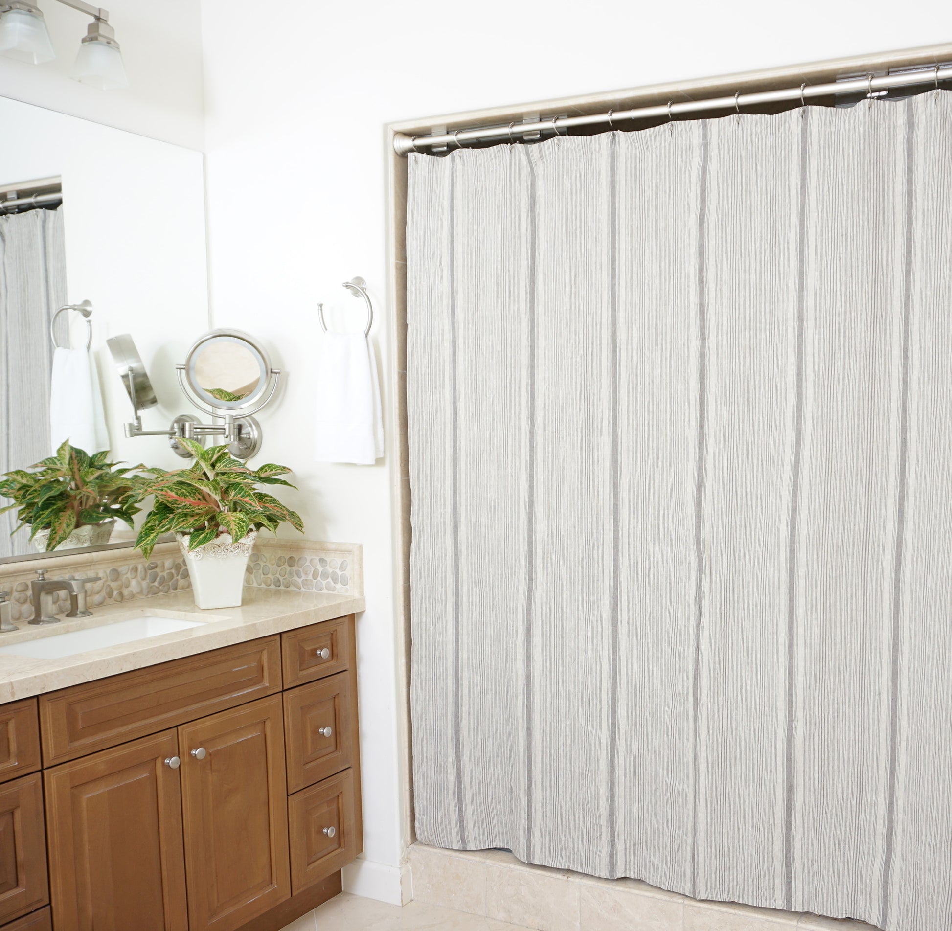 a white shower linen curtain curtain with ruffles